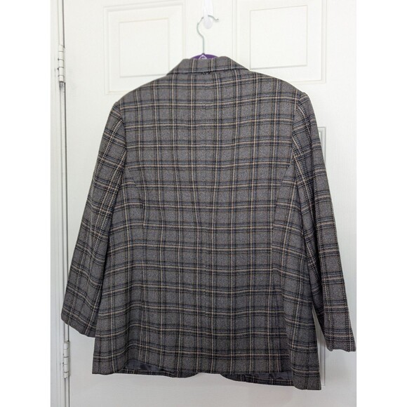 Sag Harbor Blazer Jacket Womens 16 Gray Blue Brown Plaid Wool Blend Lined Pocket - Picture 6 of 9